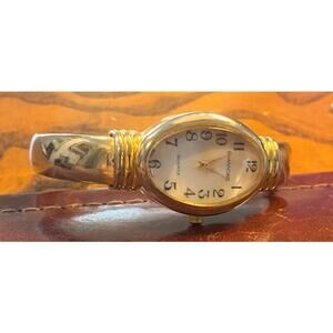 Women's Shannon Bracelet Watch,Swiss Parts,Gold Tone w/Thick Crystal,MOP Face